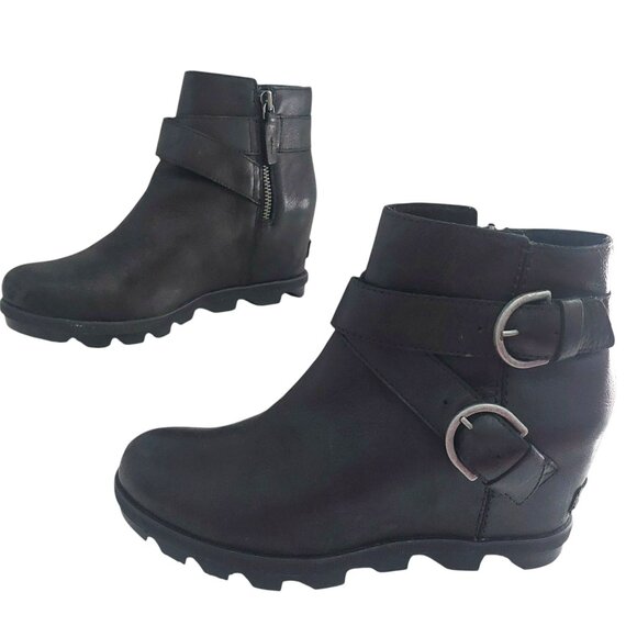 Sorel Black Waterproof Leather Boots 8.5 Joan of Arctic Wedge II Edgy Streetwear - Picture 5 of 15